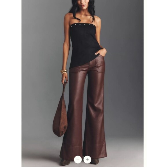 Pilcro Pants - Pilcro | Anthropologie Rylan Faux Leather Relaxed High-Rise Flare Pants Size 24